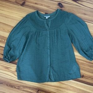 EUC Nanette Nanette Lepore Olive Button-Up Blouse Women’s Med Gauze